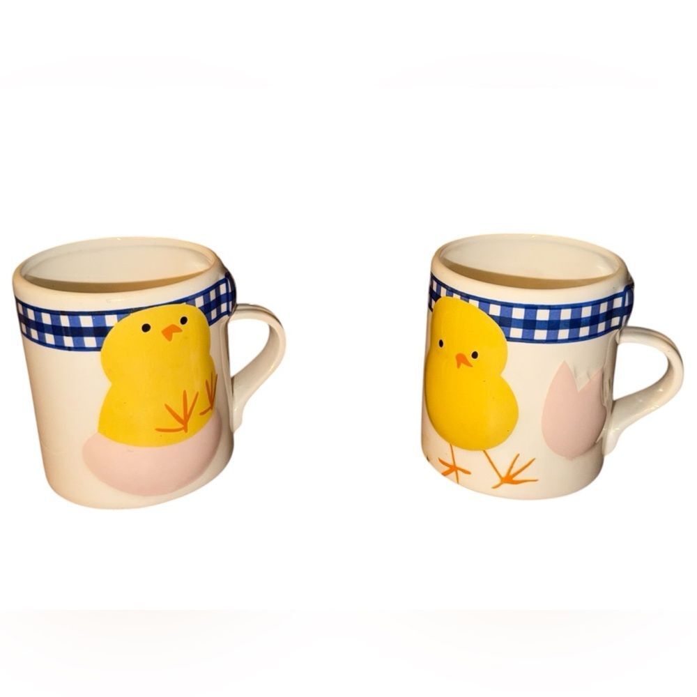 1984 Vintage Yellow Chick Mug Cup 8 Oz Set 2 Easter collectable
